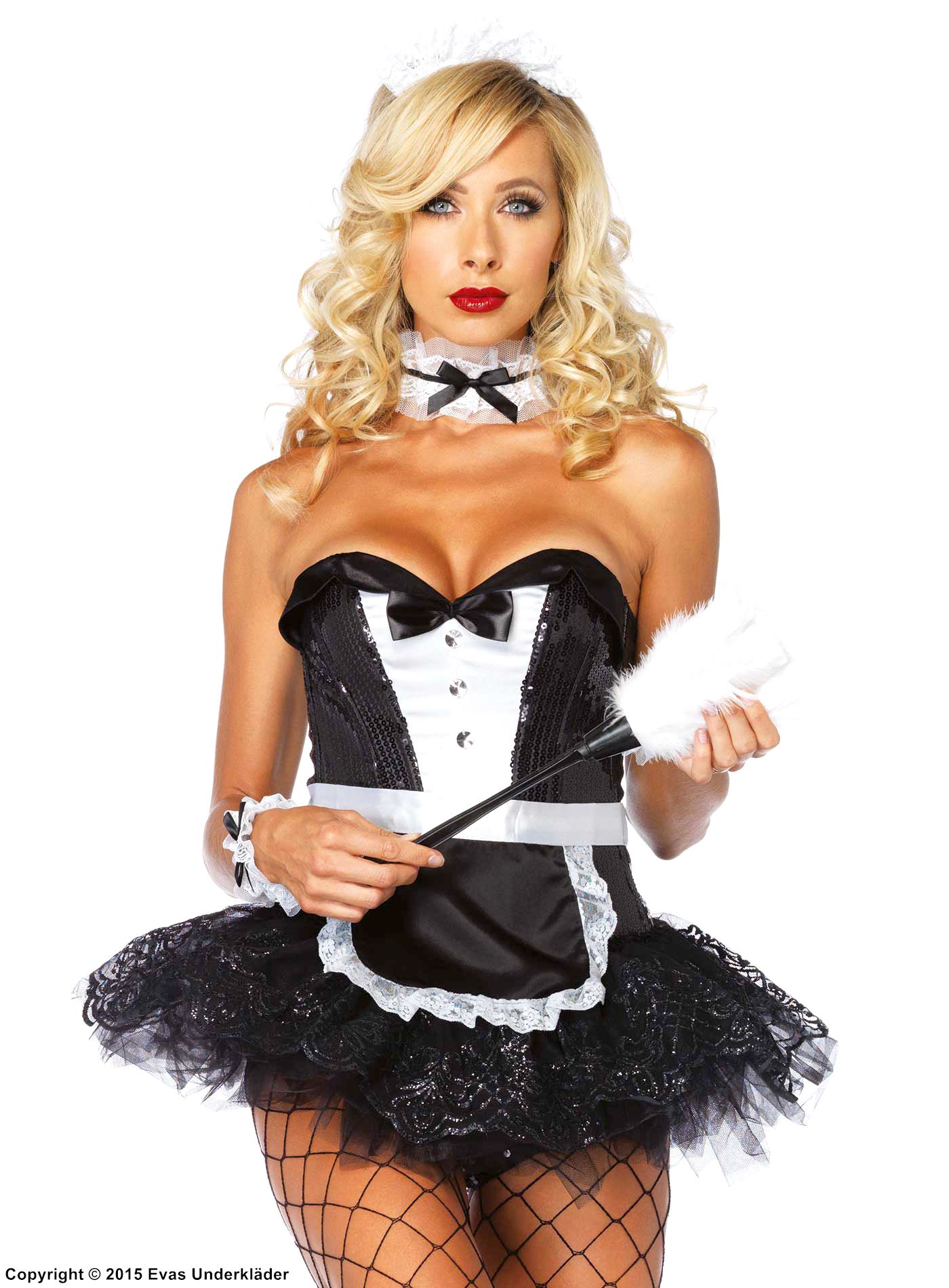 Female magician, costume corset, bow, sequins